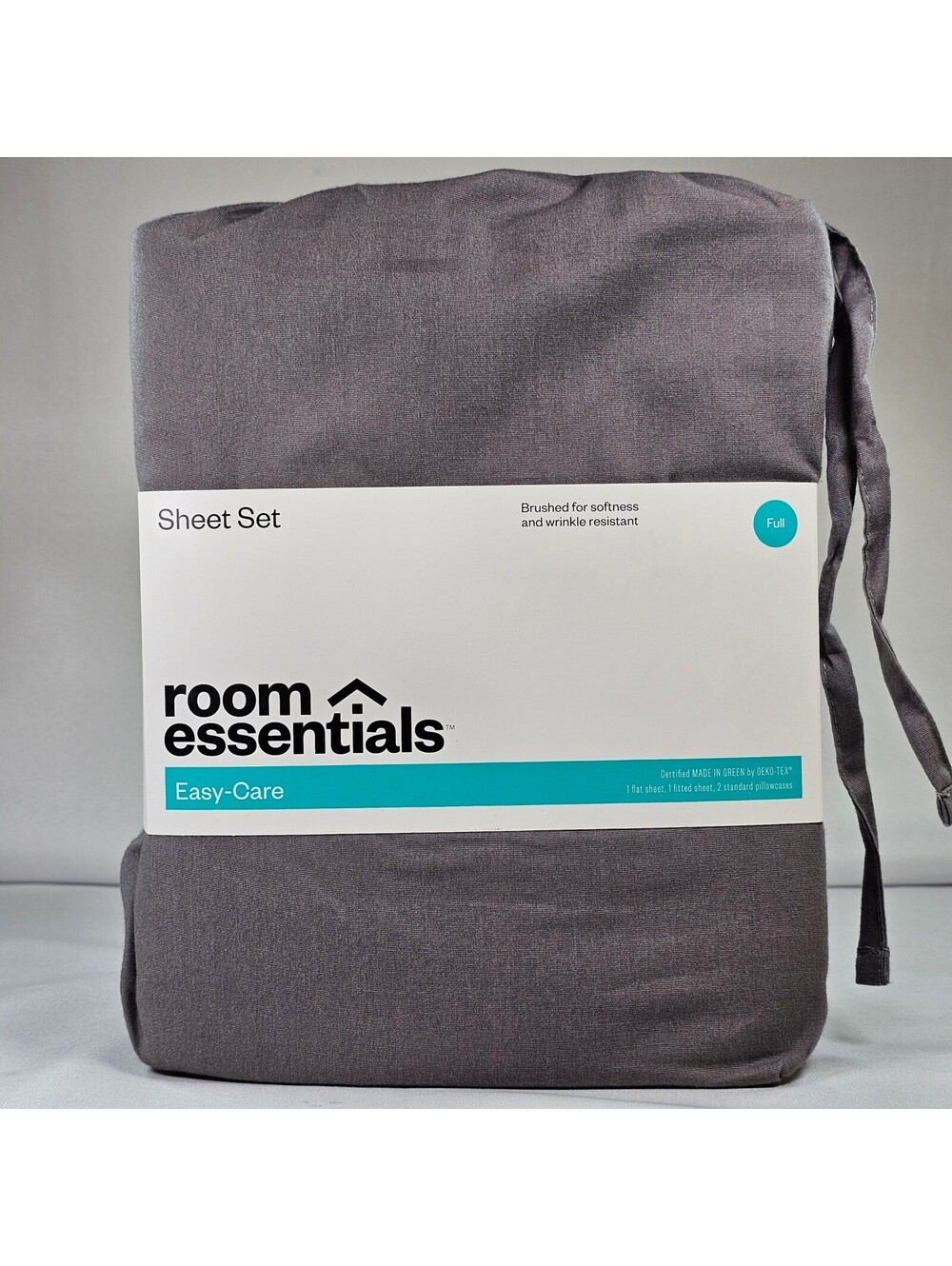 Room Essentials Full Easy-Care Sheet Set Gray 4pc Wrinkle Resistant Cotton Blend